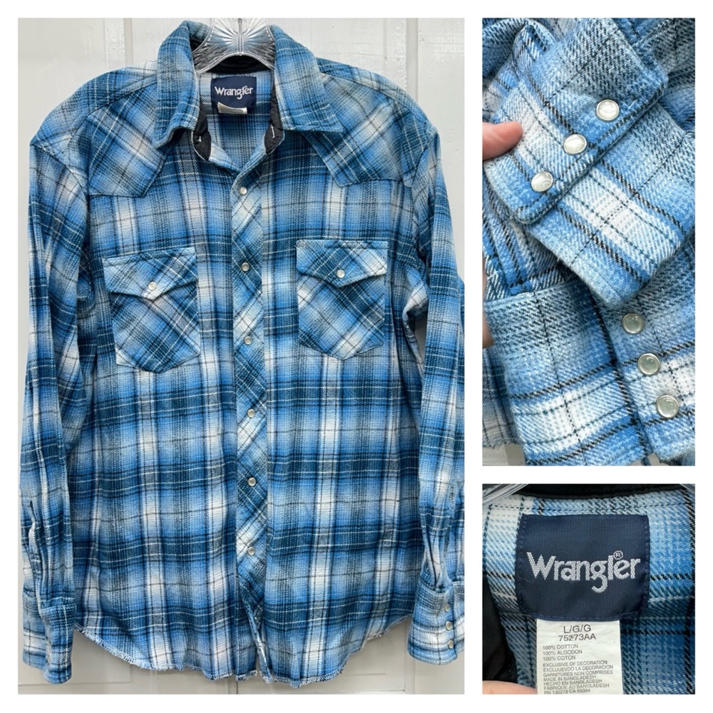 Wrangler‎ western wear pearl snap long sleeve thick flannel shirt men's large